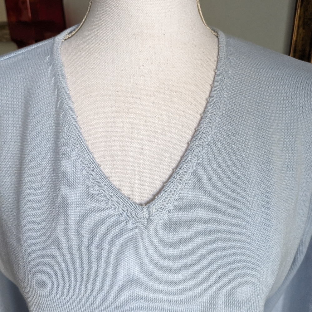 90s Carolyn Taylor Wmns Medium Floral Embroidery Bead Neck Knit Top Cottage 149 - Picture 3 of 13